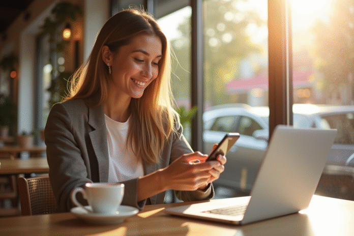 Personne utilisant un smartphone pour transférer de l'argent avec une application bancaire